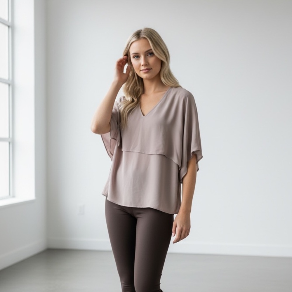 Karen Kane Taupe V-Neck Blouse